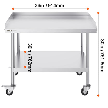 SucceBuy Stainless Steel Work Table – Commercial Food Prep Worktable with 4 Wheels, Heavy Duty