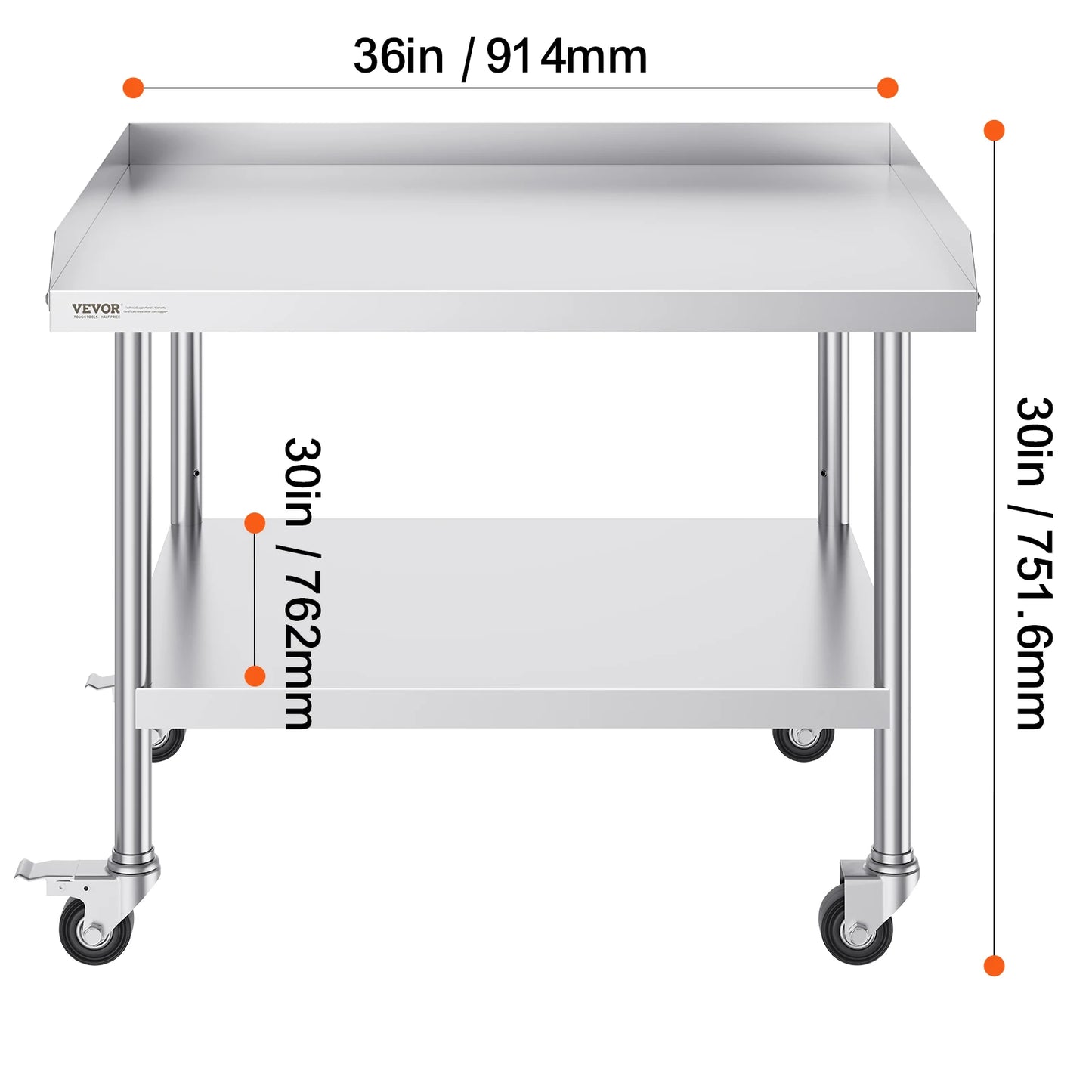 SucceBuy Commercial Work Table v2 | Stainless Steel, 4 Wheels, Heavy Duty Food Prep Worktable