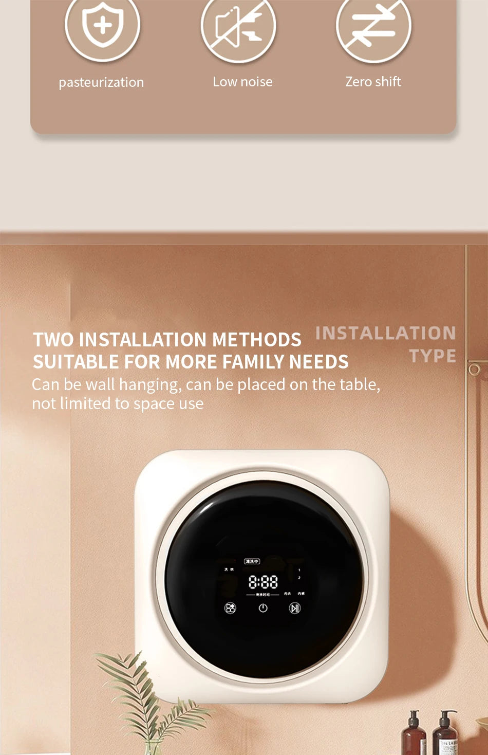Mini Drum Washing Machine with Dryer | Desktop & Wall Mounted | 220V EU