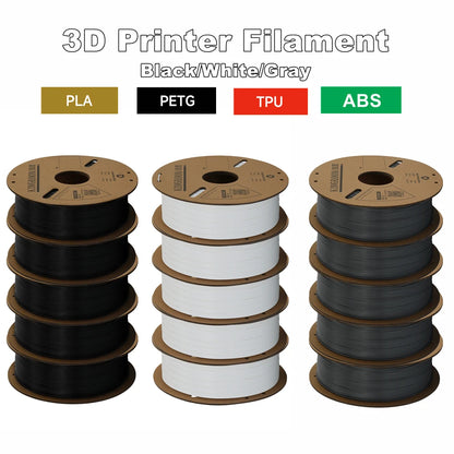 KINGROON 3D Printer Filament Bundle – 5KG, 1.75mm PLA / PETG / TPU / ABS, No Bubbles, Random Spool