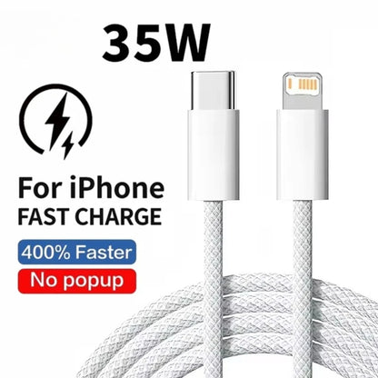 35W Braided USB-C to Lightning Fast Charge Cable for iPhone – 1m / 2m