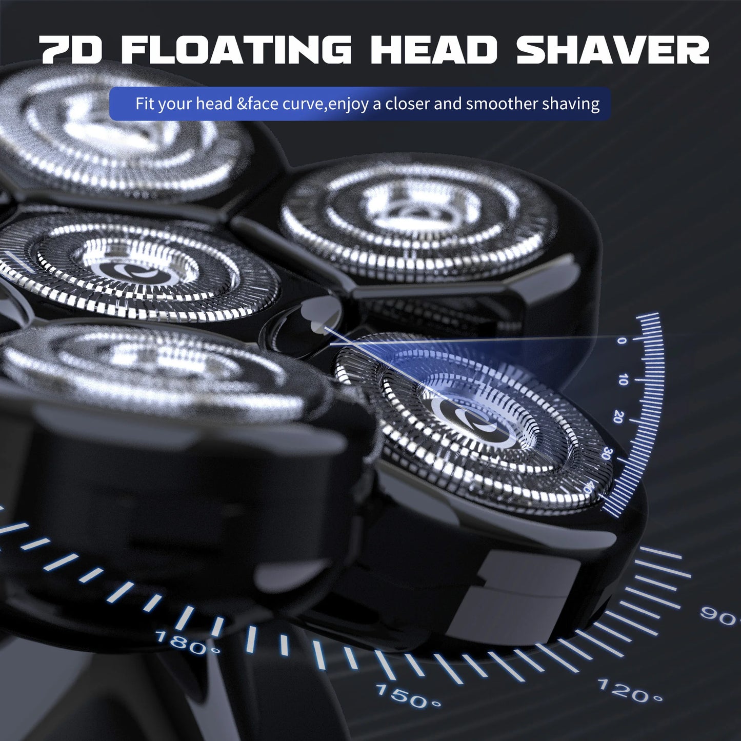 SEJOY 7D Head Shaver for Men – 6-in-1 Electric Razor, Nose Trimmer, Waterproof, 85min Runtime