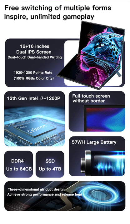 GLF-S1 Dual Screen Laptop 16"+16" — Intel i5-12450H, DDR4, Up to 2TB M.2 SSD, Windows 11