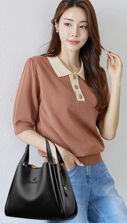 Soft PU Leather Tote Bag - Large Capacity Women's Shoulder Handbag