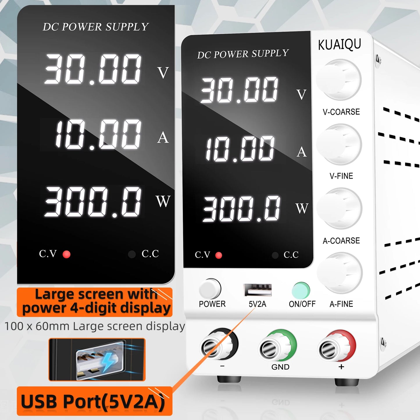 KUAIQU Adjustable DC Lab Bench Power Supply (30V–120V)