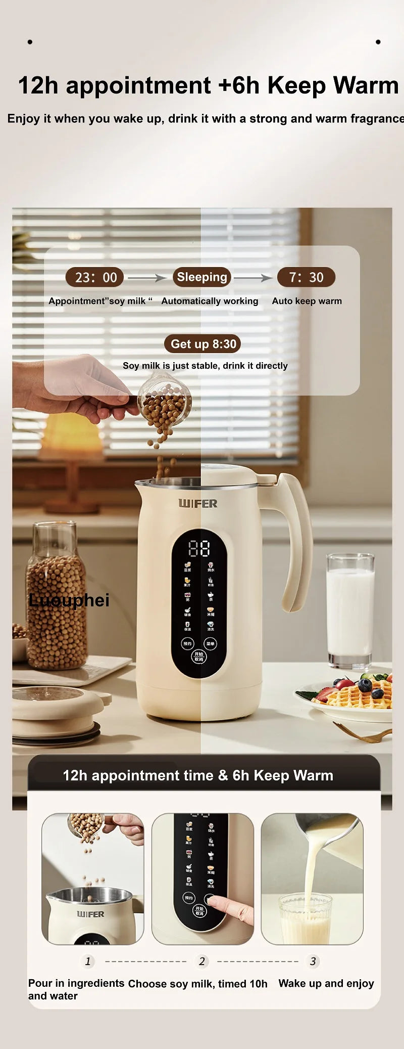 1.8L Soymilk Maker & Electric Juicer – 800W, 12h Appointment, Auto Keep Warm, Rice Paste & Food Wall Breaker | 220V