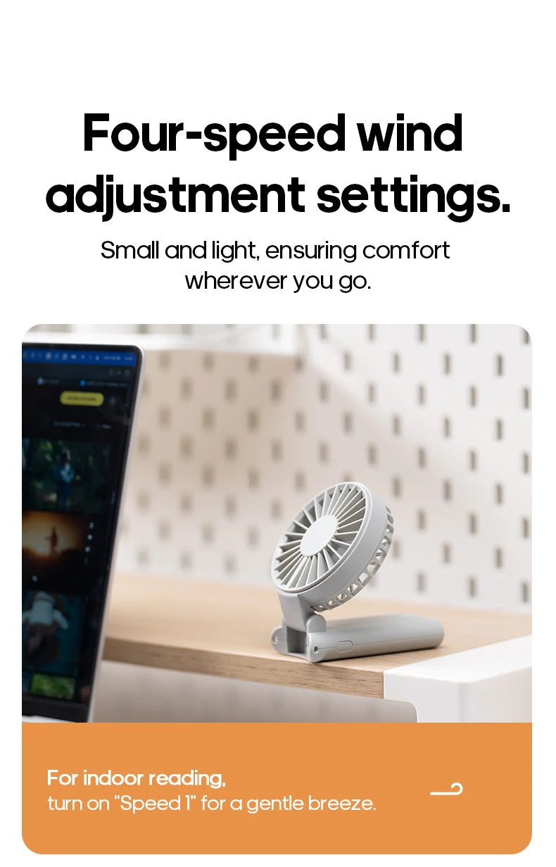 Portable Folding Handheld Fan 1800mAh – 4-Speed with LED Display