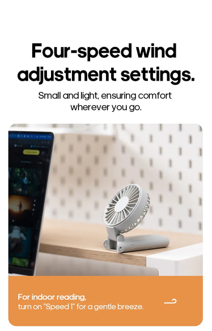Portable Folding Handheld Fan 1800mAh – 4-Speed with LED Display
