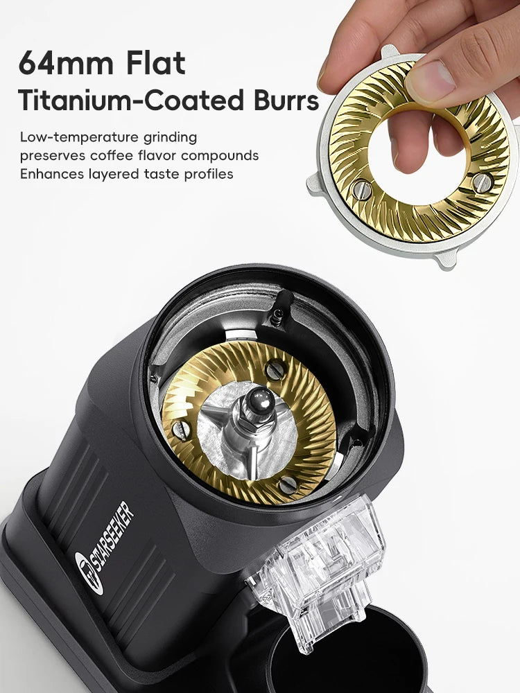 STARSEEKER E64 Espresso Grinder – 64mm Titanium Flat Burr, Stepless