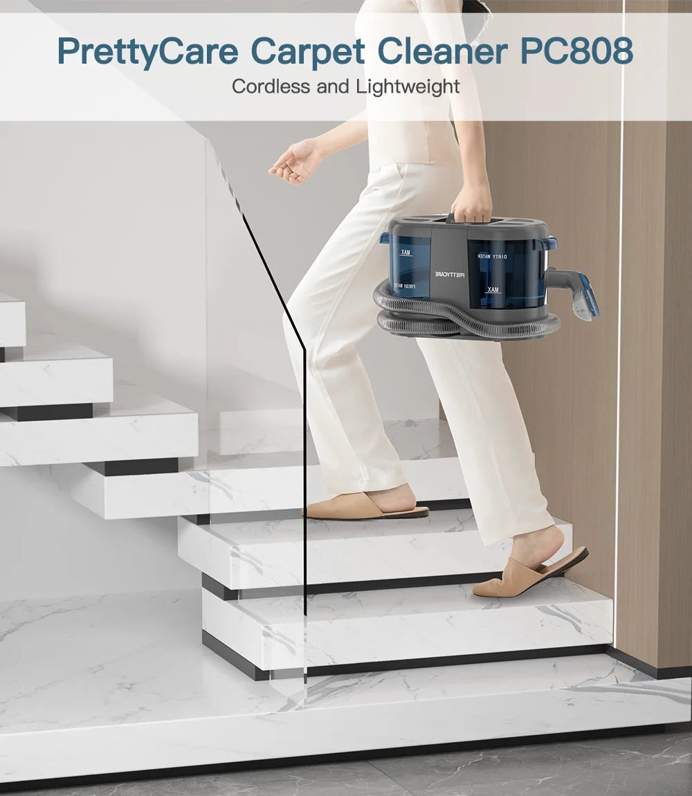 PrettyCare PC808 Cordless Carpet & Spot Vacuum Cleaner – 1.4m Hose, Wet Sprayer for Sofa & Car