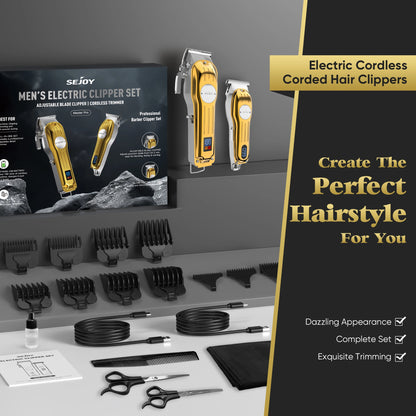 Sejoy Professional Hair Clipper Combo Kit | Cordless Rechargeable | Barber Haircut Machine