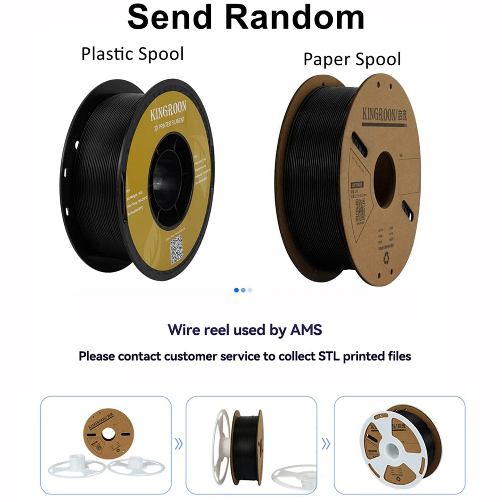 KINGROON 3D Printer Filament Bundle – 5KG, 1.75mm PLA / PETG / TPU / ABS, 5 Rolls, Black / White / Gray