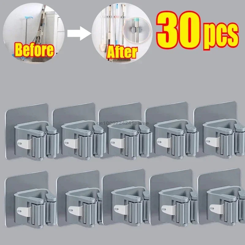 Self-Adhesive Mop & Broom Holder | Wall Mounted No-Drill Storage Hook