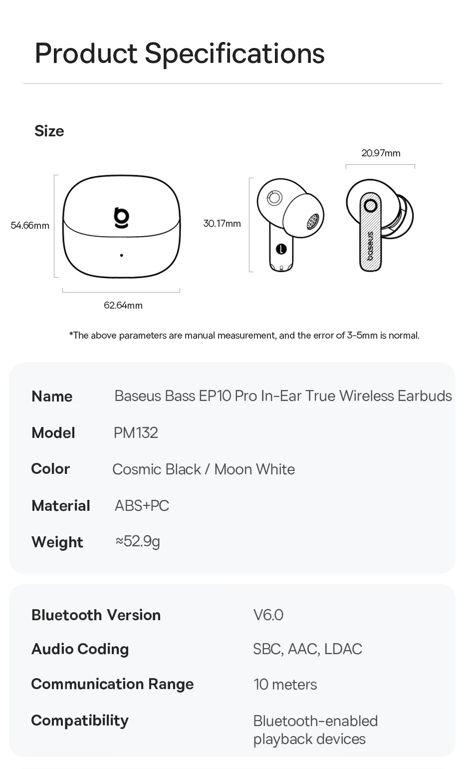 Baseus EP10 Pro ANC TWS Earbuds – 50dB, LDAC, Bluetooth 6.0, 6 Mics, Hi-Res, IP55