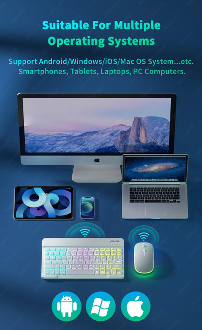 Wireless Bluetooth Keyboard with Rainbow Backlit – Tablet, iPad, Phone, Android, iOS, Windows