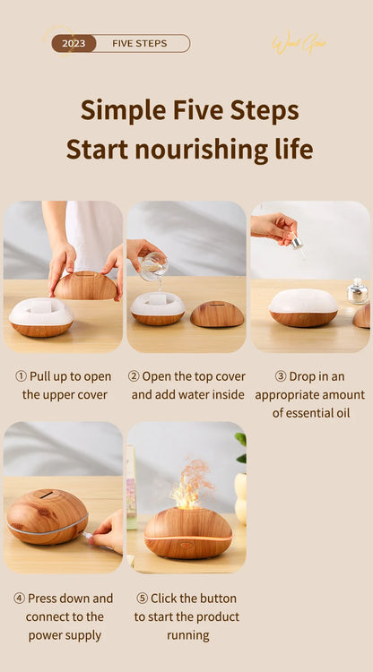 HLCOME Ultrasonic Aroma Diffuser – 200ml Wood Grain, 7 Color LED, Remote Control, Essential Oil Humidifier for Home & Bedroom