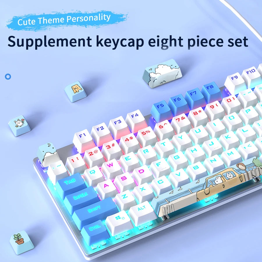 Cute Theme Keycaps 8-Piece Set – Cherry Profile, 5-Side Dye-Sub for Mechanical Keyboard