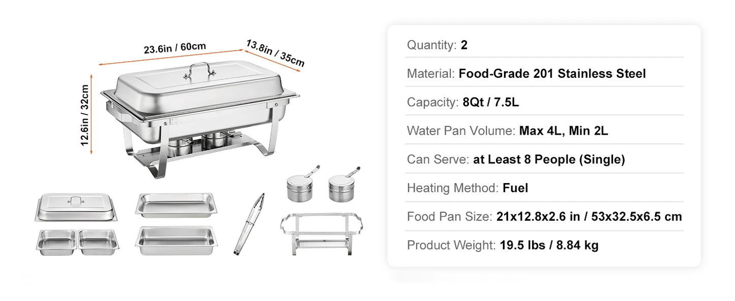 SucceBuy 8QT Rectangle Chafing Dish Set – 2/4/6 Pack Buffet Catering Warmer
