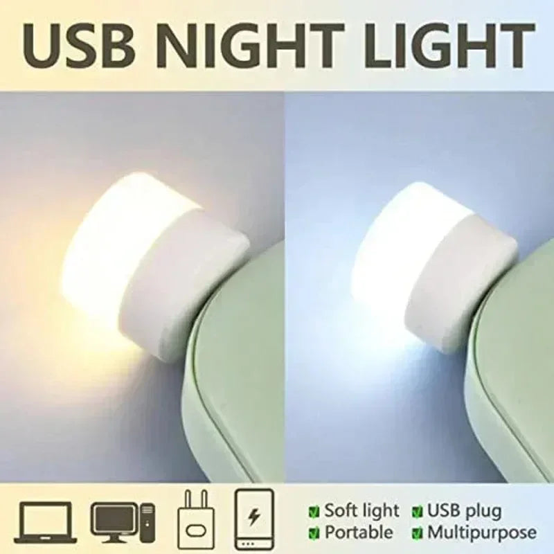 Mini USB Night Light | Warm White Eye Protection LED Book Reading Lamp for PC, Power Bank & Charging (1-20pcs)