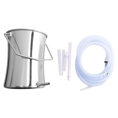 Stainless steel 2L enema kit for personal health cleansing, featuring a bucket with a hose and nozzle for constipation relief.
