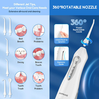 Mornwell D52 Cordless Water Flosser – 4 Jets, 3 Modes, IPX7 Waterproof