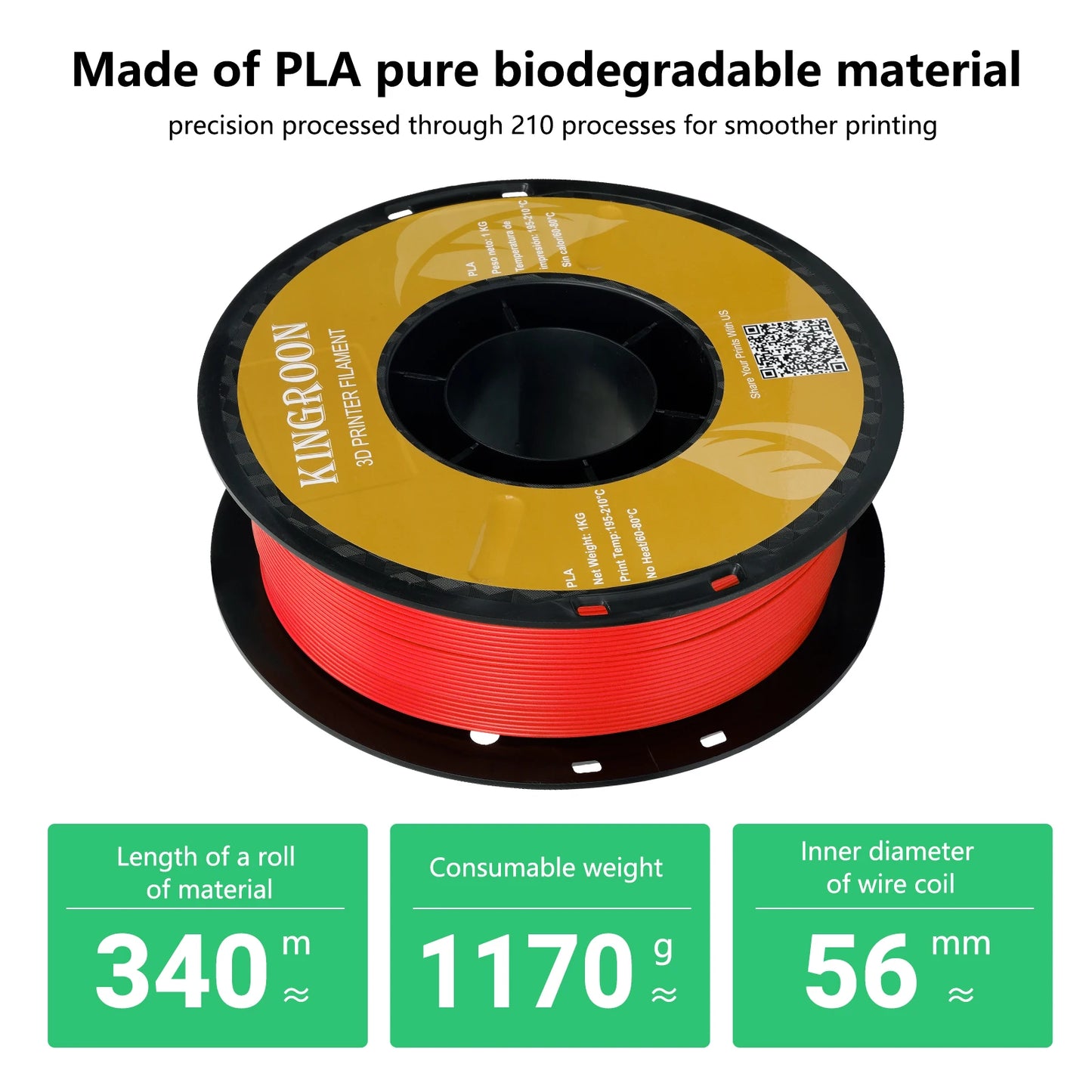 KINGROON 3D Printer Filament – 10 Rolls 1.75mm PLA / PETG, 1KG Each, Mix Colors, Eco-Friendly
