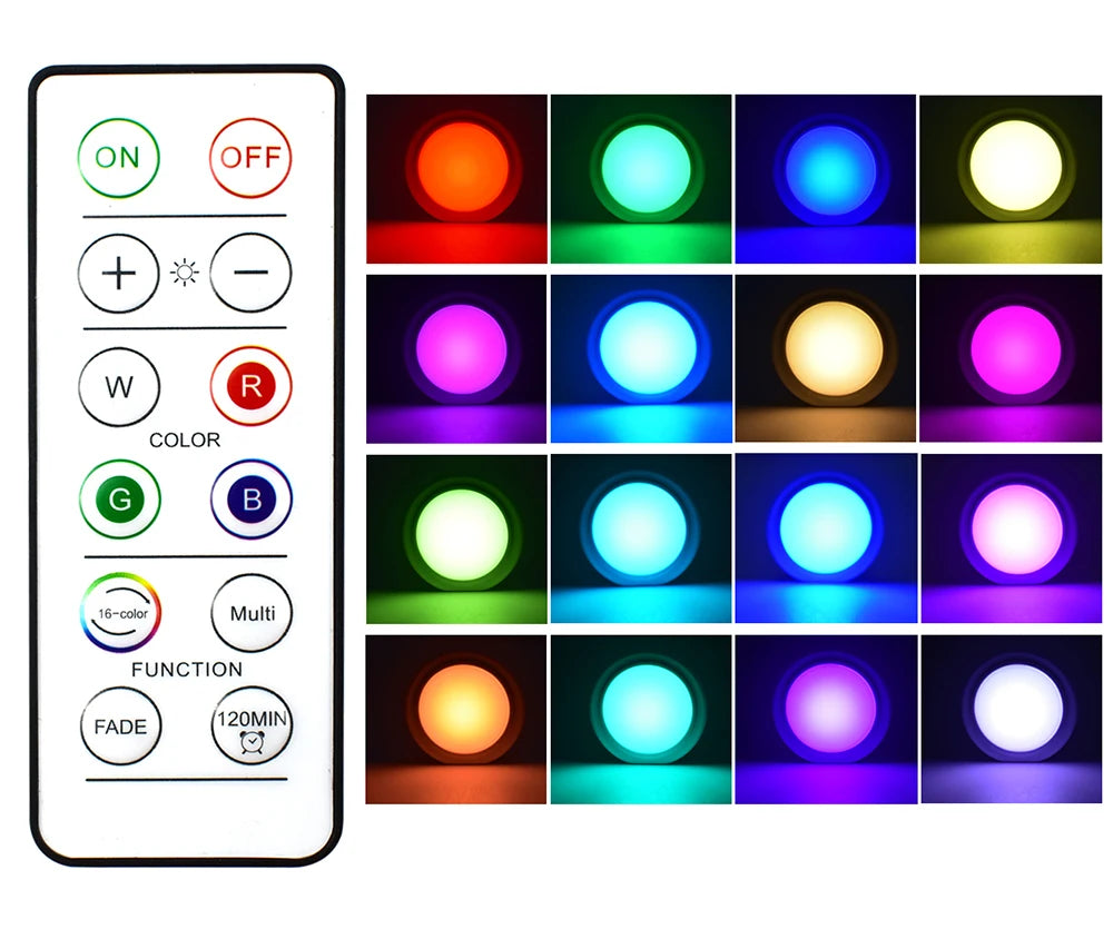 RGB LED Under Cabinet Light – 16 Colors, USB Rechargeable, Remote Control