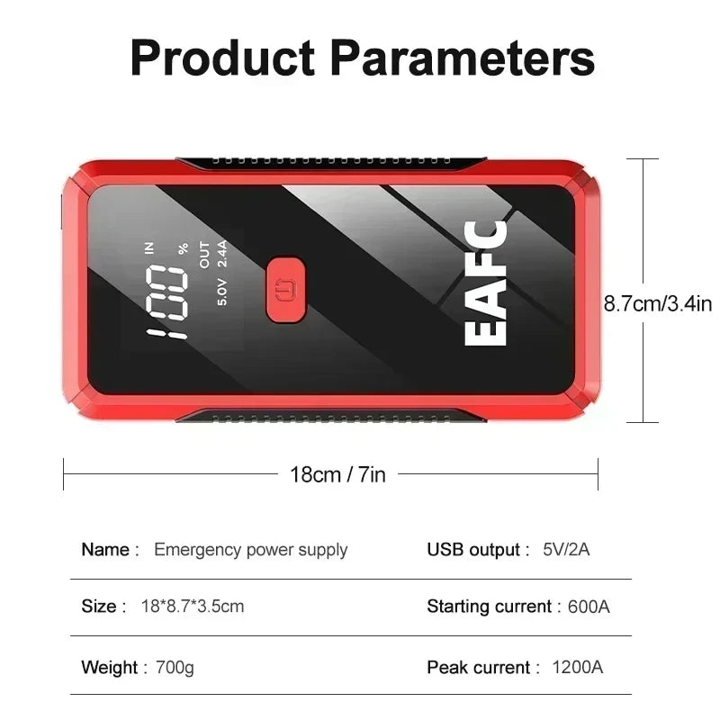 Car Jump Starter 600A-2000A | 12V Portable Battery Booster & Power Bank for Emergency Start (EAFC)