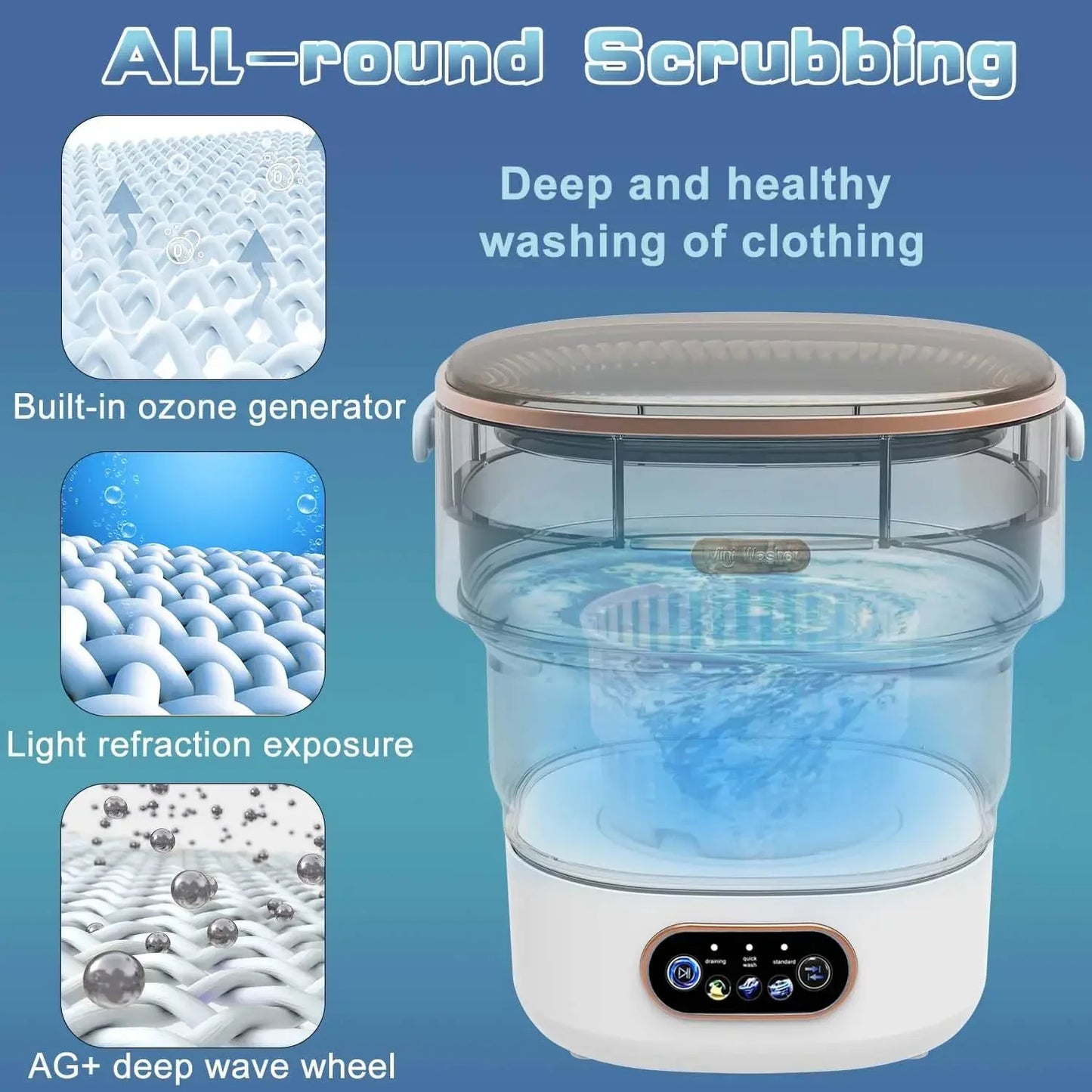 XMSJ 15L Portable Collapsible Washing Machine | Mini Washer with Spin | CE Certified
