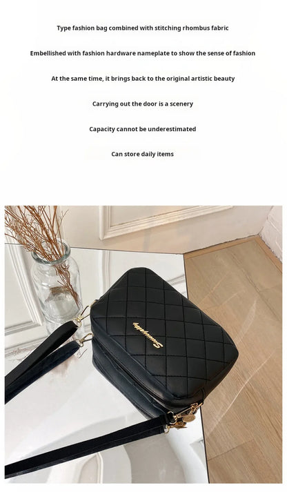 Tassel Diamond Grid Embroidery Crossbody Bag with Chain Strap