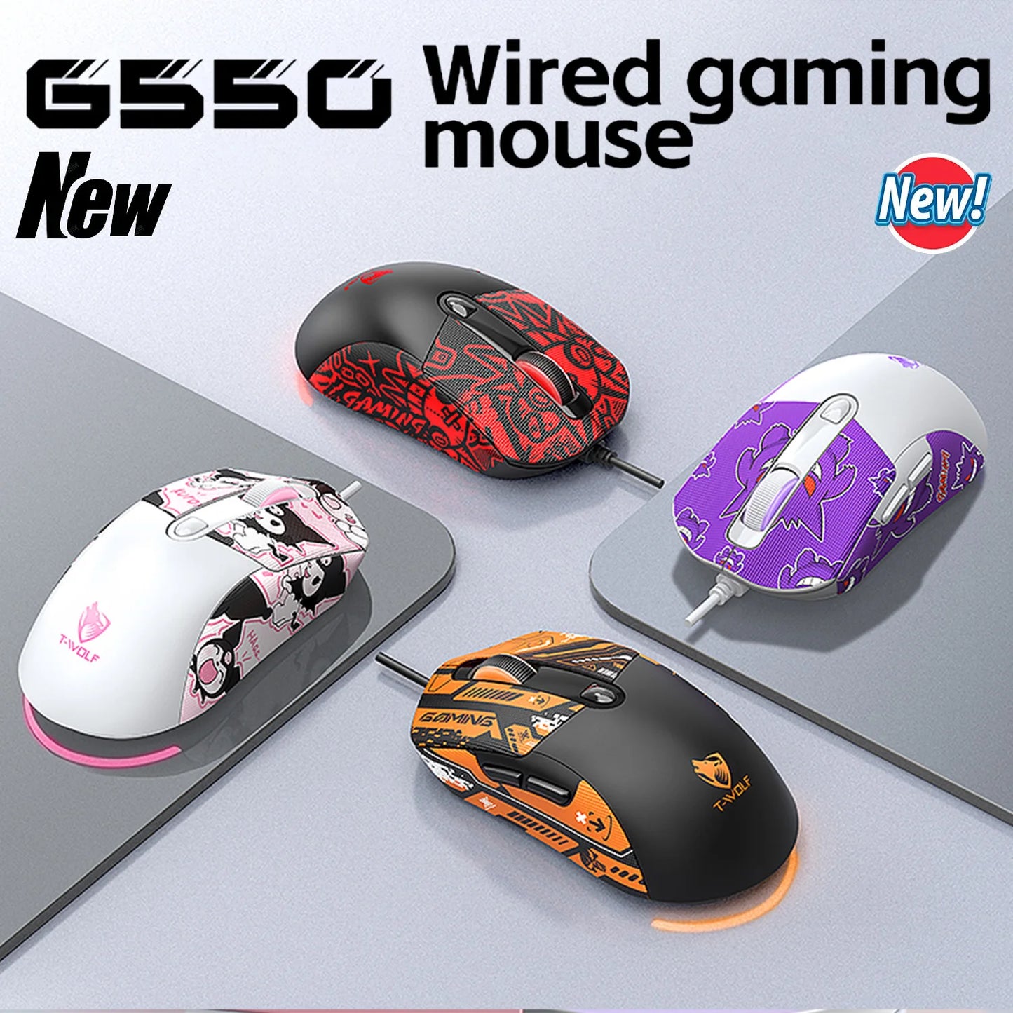OBAME Cute Wired Gaming Mouse – Anti-Slip Sticker, 6-Key, RGB Backlight, for PC & Laptop