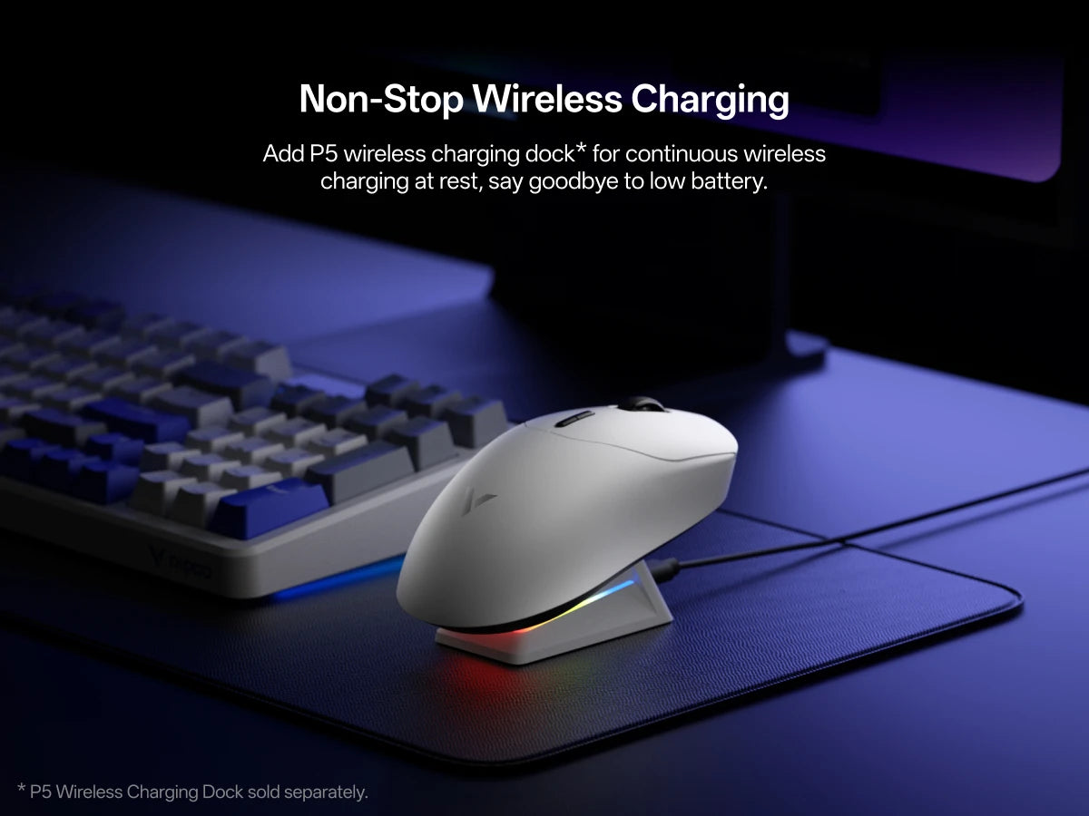 Rapoo Wireless Gaming Mouse – 8KHz Polling, 26000 DPI, 8 Buttons, Rechargeable, for Small/Medium Hands