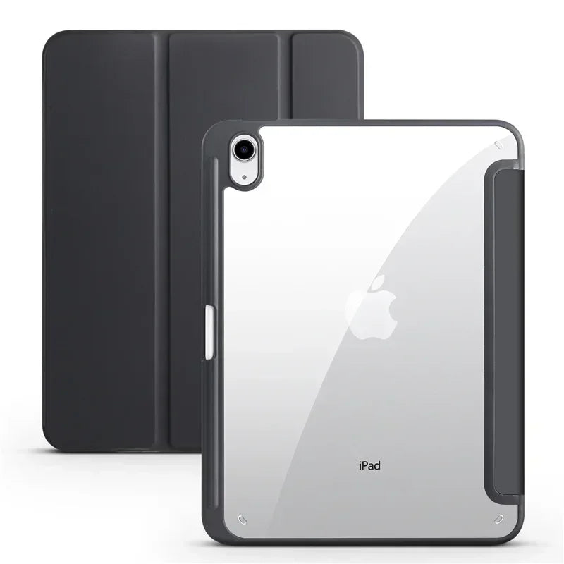 iPad Case with Pen Holder – Trifold Acrylic Clear Back Cover for iPad 9.7–11"