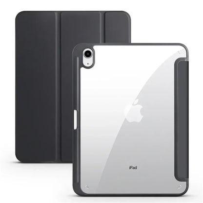 iPad Case with Pen Holder – Trifold Acrylic Clear Back Cover for iPad 9.7–11"