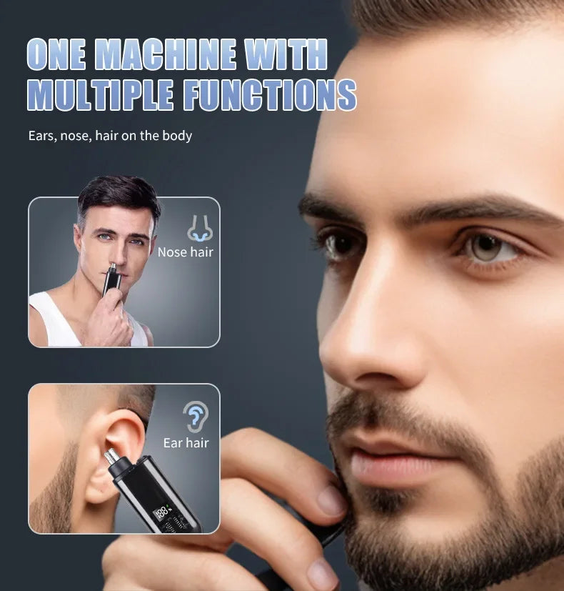 Men's grooming set with nose and ear hair trimmer, T9 hair clipper, USB rechargeable, compact grooming tools from R.E.D. Shopping.