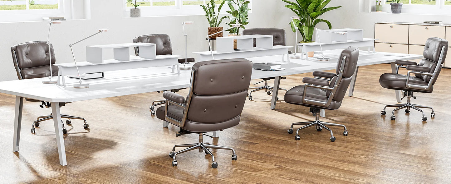 Ergonomic Executive Office Chair – Genuine Leather, Aluminum Arms, Swivel & Wheels