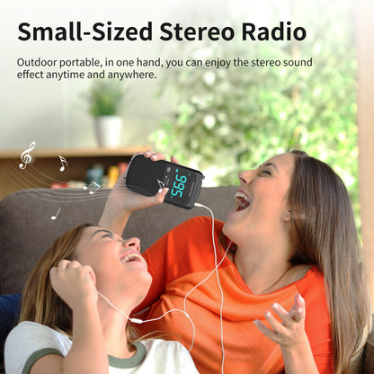 Mini AM/FM Portable Radio – Pocket Stereo Speaker, Rechargeable, Alarm Clock for Outdoor