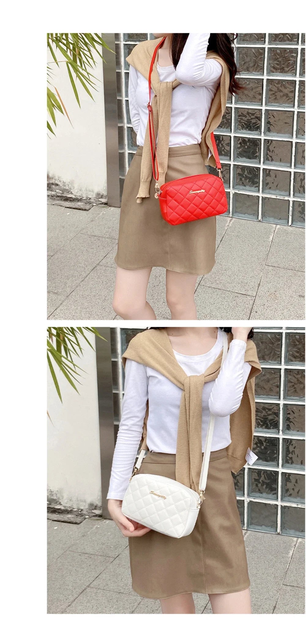 Tassel Diamond Grid Embroidery Crossbody Bag with Chain Strap