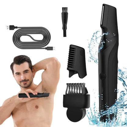 Body Hair Trimmer for Men | Groin & Pubic | Wet/Dry | V-Shaped Head | 2 Comb Attachments