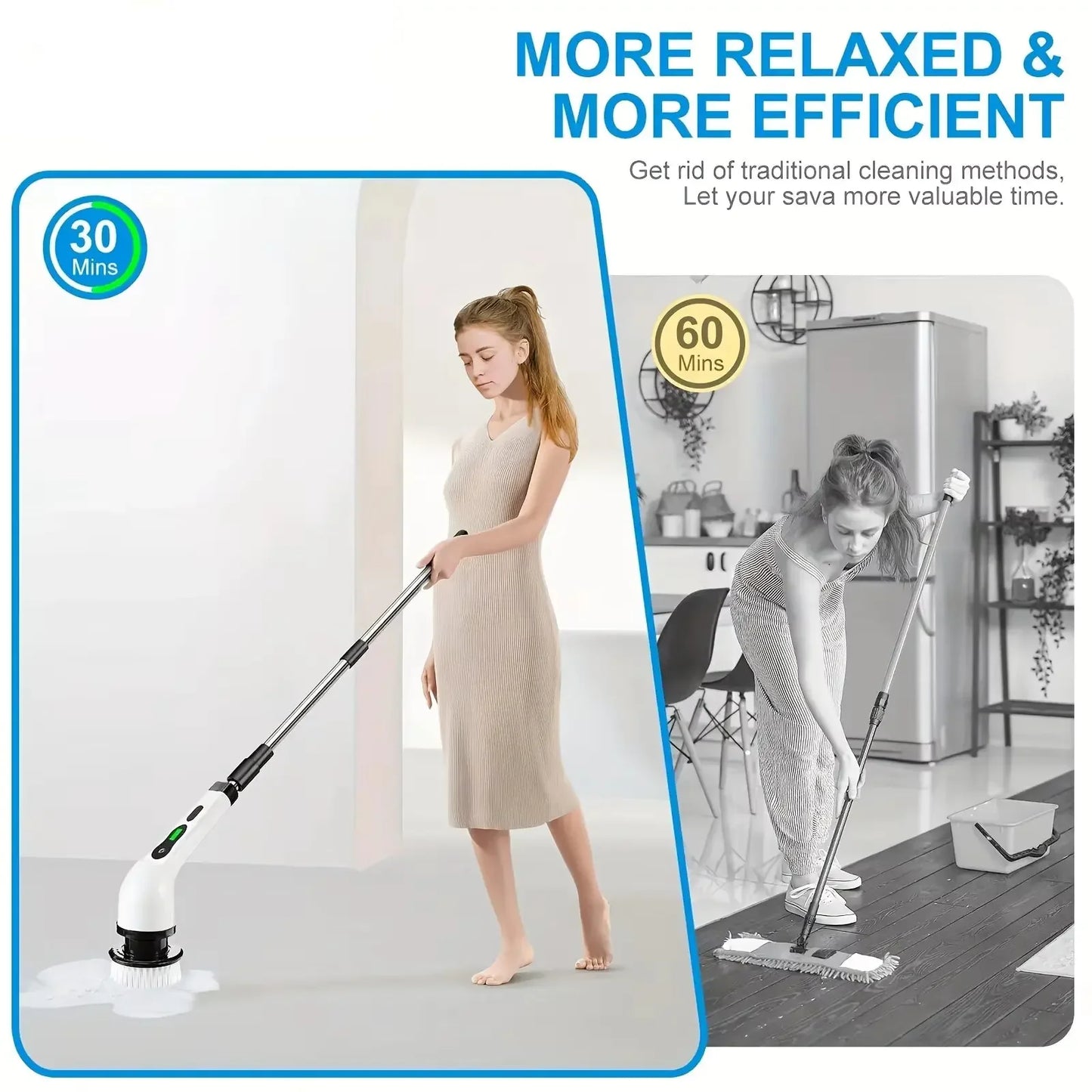 Cordless electric spin scrubber by R.E.D. Shopping with multiple brush heads and LED light for versatile cleaning in home and garden.