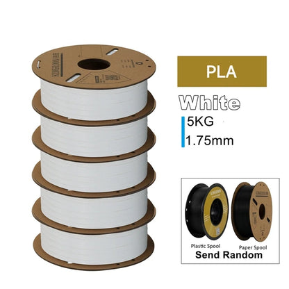 KINGROON 3D Printer Filament Bundle – 5KG, 1.75mm PLA / PETG / TPU / ABS, 5 Rolls, Black / White / Gray
