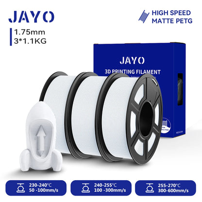 JAYO PETG/High Speed Matte PETG 3D Printing Filament 1.75MM Mix-Colors & No bubbles &Non-toxic For 3D Printer & Pen 3Rolls