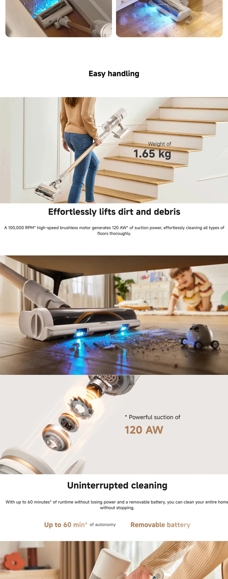 Dreame U20 Cordless Vacuum Cleaner – 120AW, 22,000PA, Blue Light Dust Reveal, V-Shape Anti-Tangle | Pet Hair & Carpet | EU/UK/KR