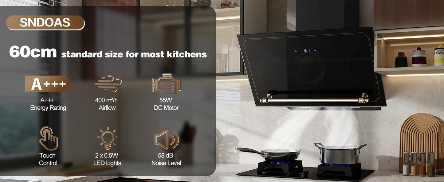 60cm Retro Wall Hood | 400m³/h Suction | A+++ | LED | Dual Filter