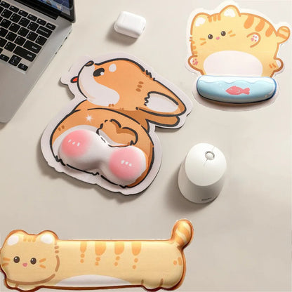 Cute Cartoon Corgi & Cat Mouse Pad with Wrist Rest – Memory Foam, Anti-Slip, Office Gift