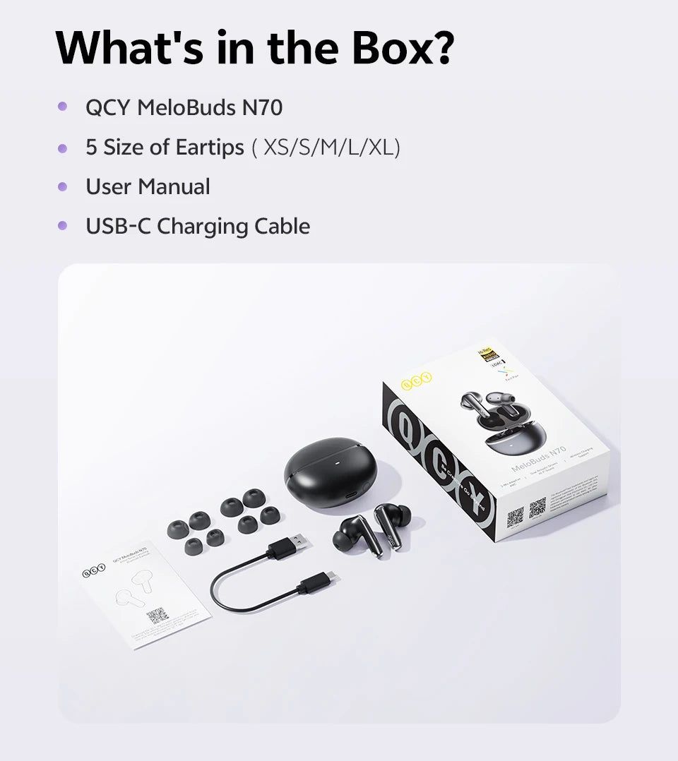 QCY MeloBuds N70 Wireless Earbuds – ANC, Bluetooth 6.0, LDAC, 50H, IPX5