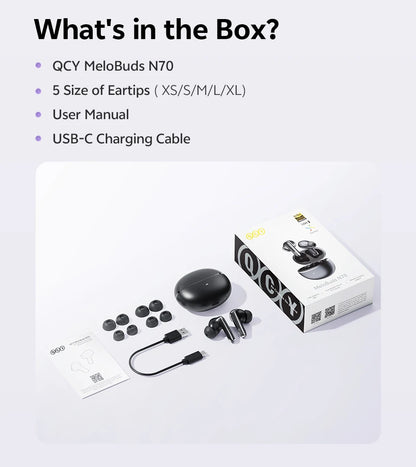 QCY MeloBuds N70 Wireless Earbuds – ANC, Bluetooth 6.0, LDAC, 50H, IPX5