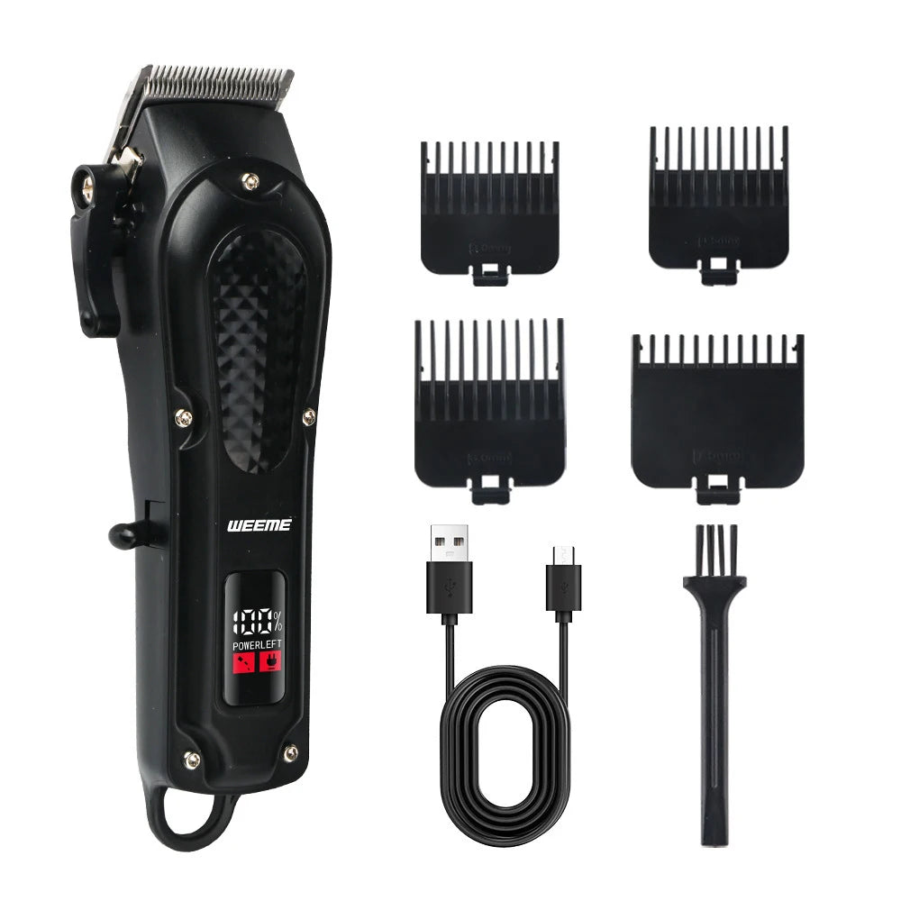 Red Shopping T9 Vintage Men’s electric hair clipper with rechargeable beard and nose trimmer kit, shown in black and silver.