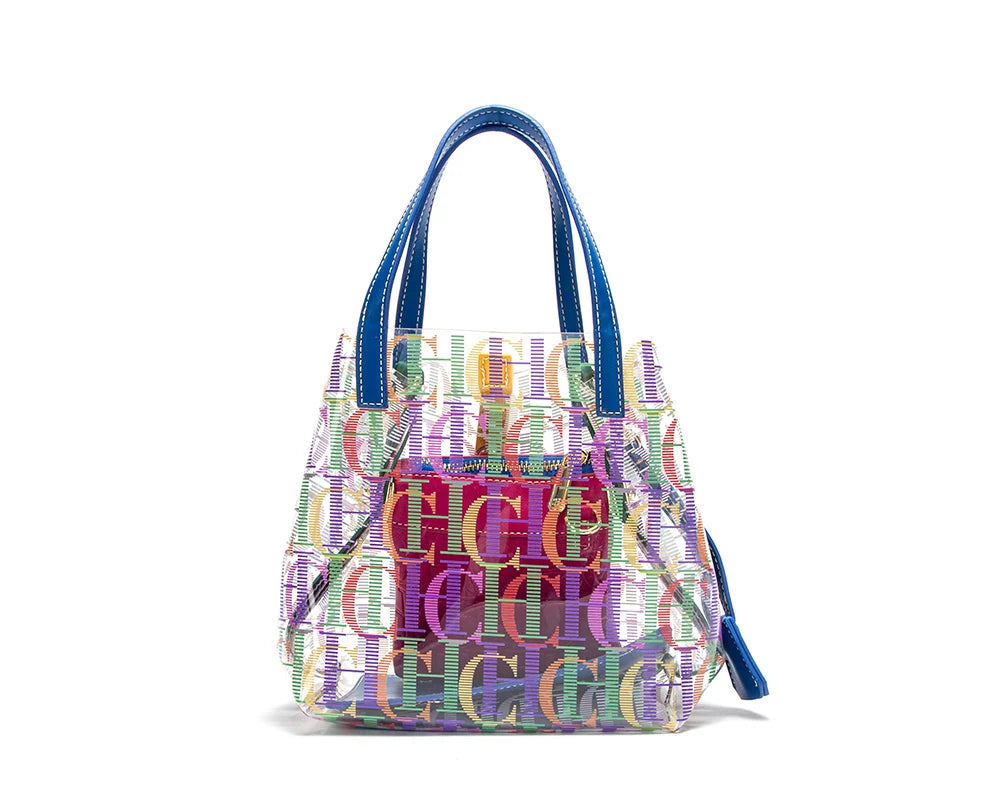 Transparent Letter Print Tote Bag - Large Capacity PVC Crossbody Shoulder Bag
