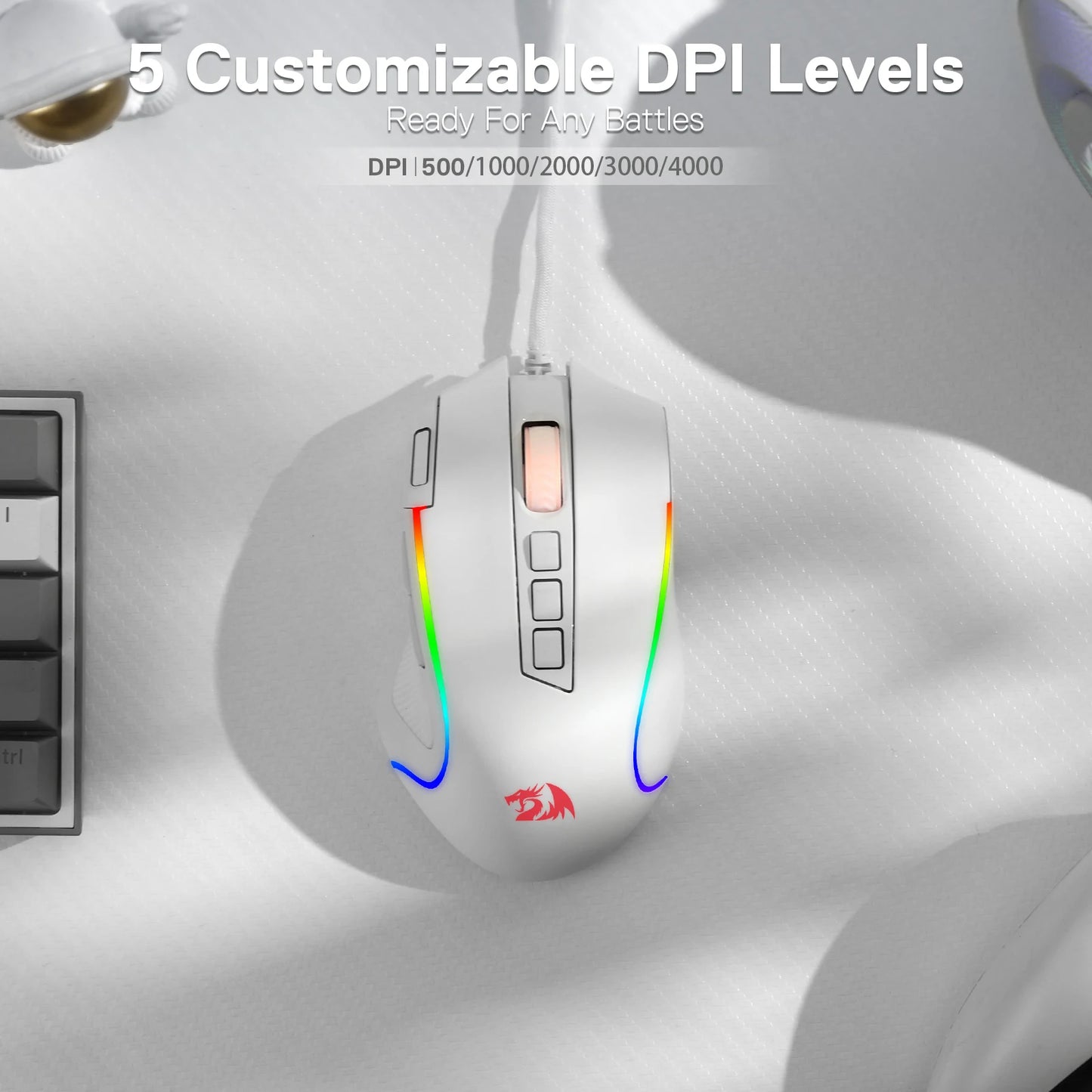 Redragon M612 Predator RGB Gaming Mouse — 8000 DPI, 11 Programmable Buttons, White